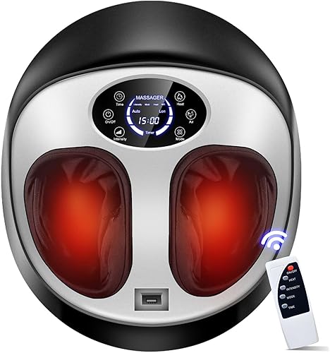 Simivol Masajeador de pies con calor Shiatsu profundo amasamiento, masaje eléctrico de pies para alivio de la fascitis plantar, alivio del dolor