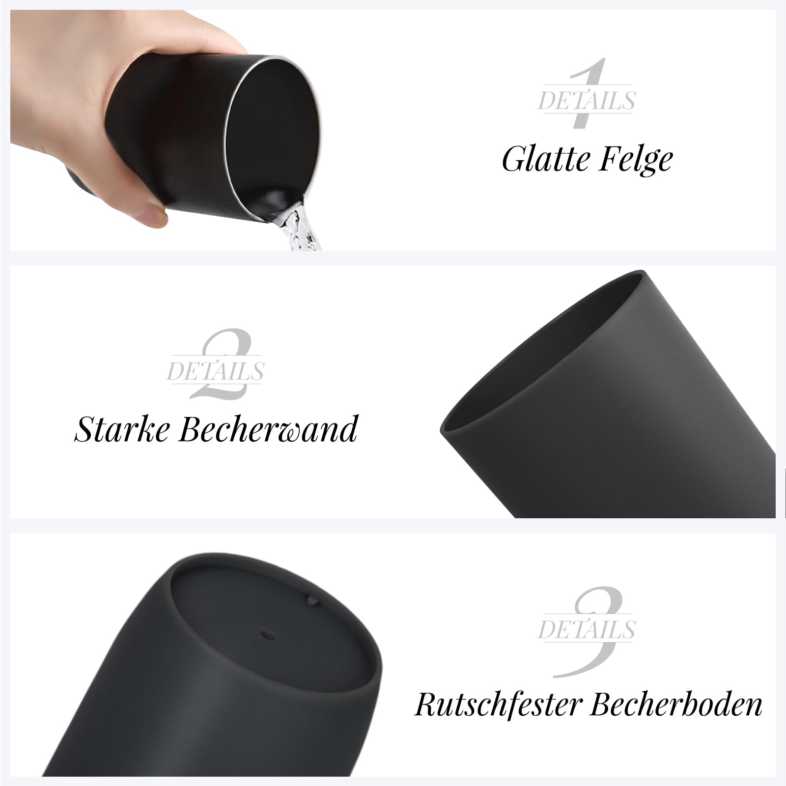 Vasos para cepillos de dientes apilables para adultos y niños, 4 unidades, 280 ml (negro)