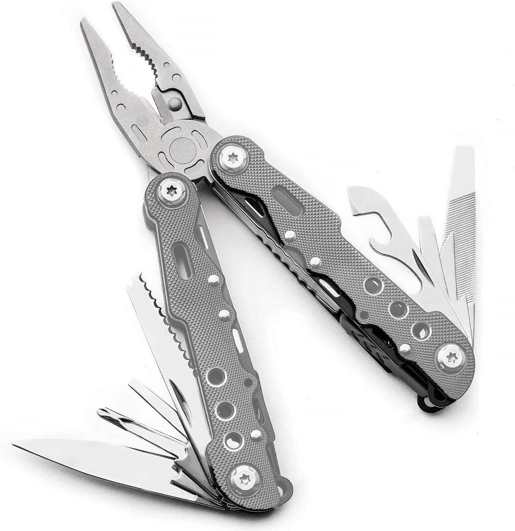 14-in-1 Plier Multi Tool with Sheath by Thomas Weyker - Hardened Stainless Steel - Perfect for Home, Travel, Camping, Survival, Fishing (Silver)