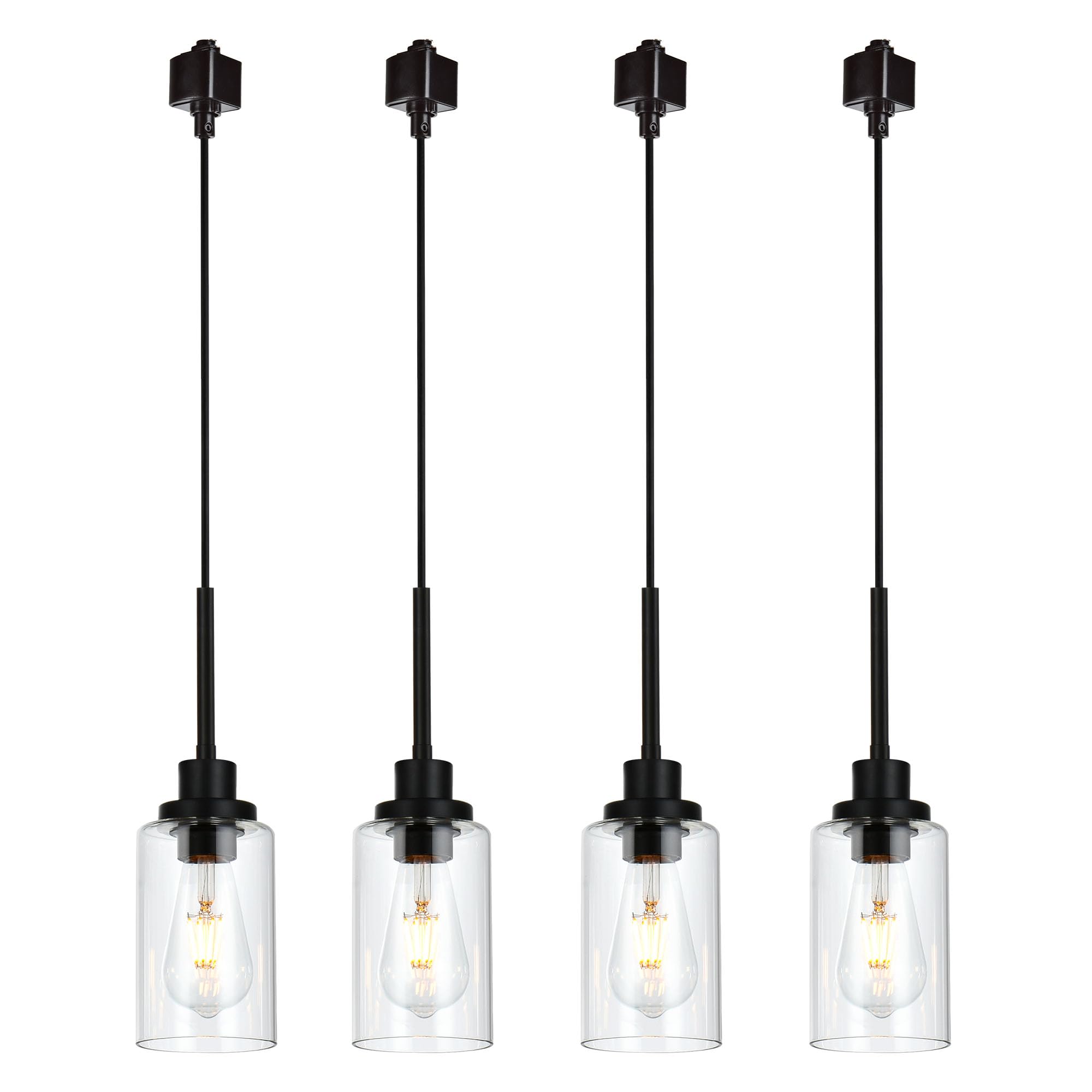 MELUCEE 4-Light Track Lighting Kit With Rattan Shades | Black Ceiling Spotlight Fixture For Farmhouse, Bathroom, Hallway