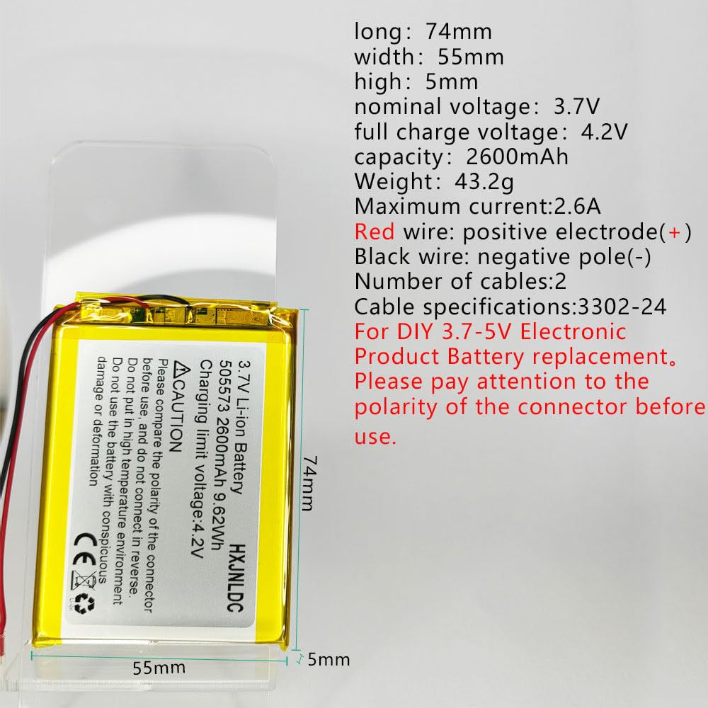 DC 3.7V 2600mah 505573 li-ion Lithium Ion Polymer Battery Replacement per DIY 3.7-5v prodotti della batteria,Luce LED, GPS，tablet PC