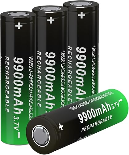 Batería 18650, 3.7 voltios 18650 batería recargable plana superior 9900mAh 18650 batería de iones de litio para linterna y timbre, paquete de 4