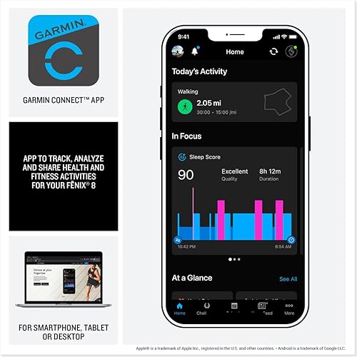 Miniatura 6 de Garmin fnix 0.315 - 2.008 in, solar, zafiro, reloj inteligente GPS multideporte premium, batería de larga duración, clasificación para inmersión,