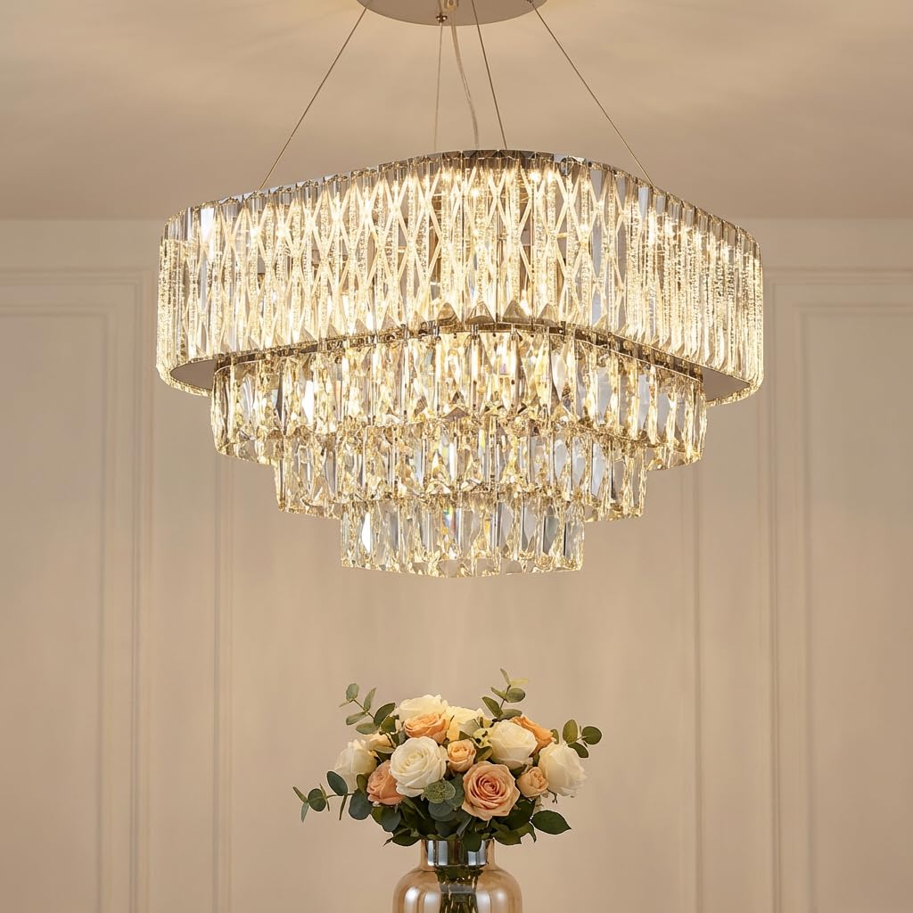 Crystal Chandelier 3-Color Colour (Warm + Natural + Cold White) LED Jhumar 5-Tier Hanging Light for Living Room Dining Room Hall 500mm-image-20