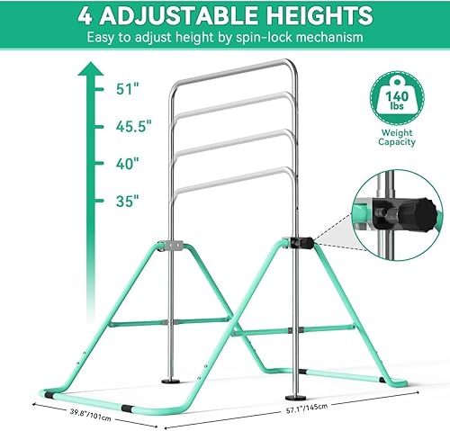 Miniatura 2 de FBSPORT Barra de gimnasia para niños con anillos, barras horizontales de gimnasia de altura ajustable, barra de entrenamiento junior, barras