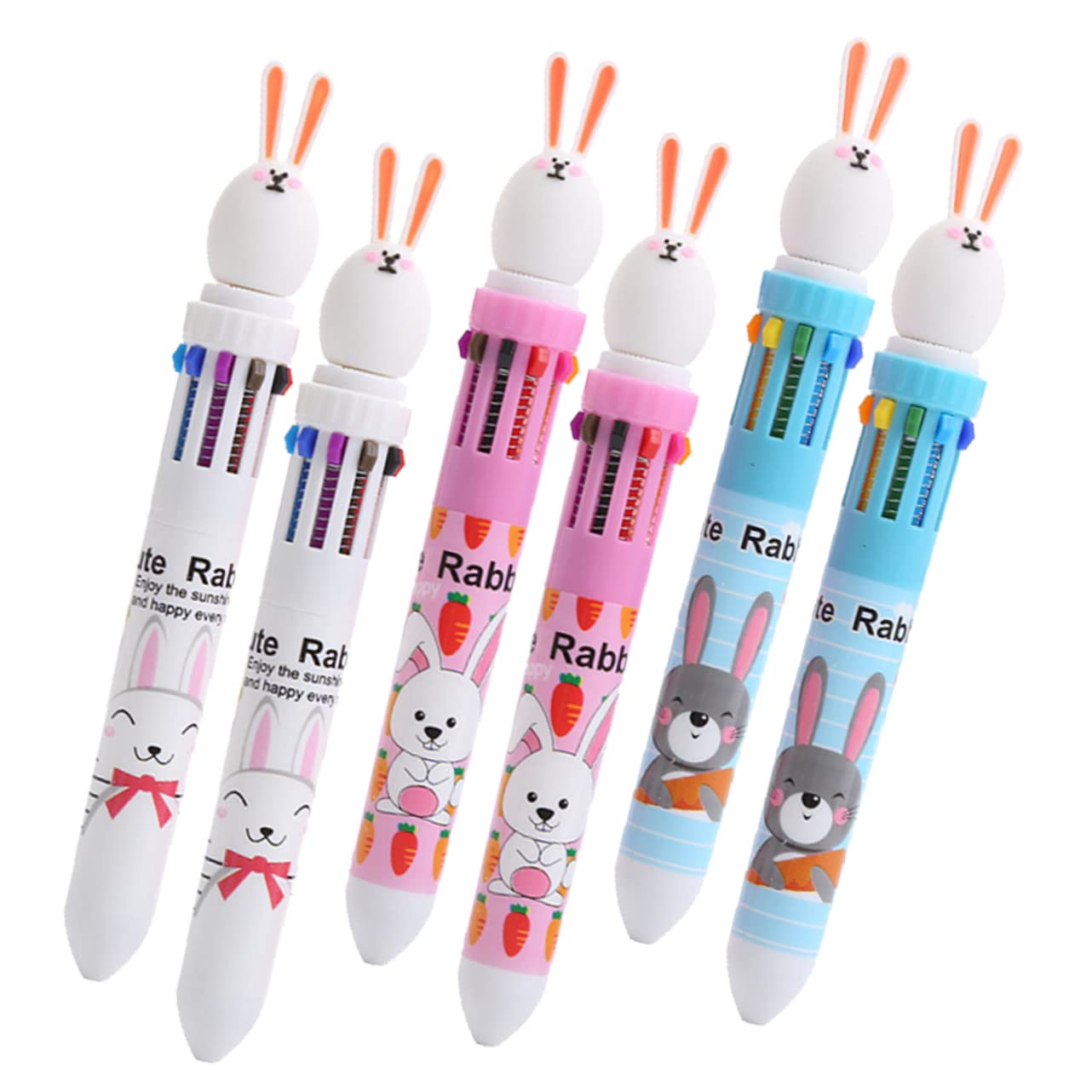 Tofficu 5 Ensembles Mini Stylos À Bille En Forme De Lapin Stylos En Vrac Surligneurs Multicolores Effaçables À Bille Rouges Mignons 6 pièces * 5