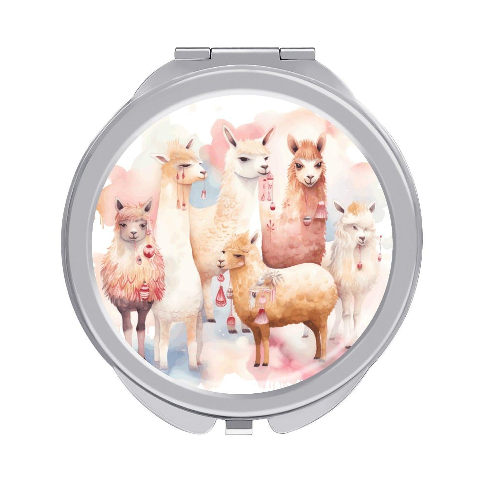 VstaDank Alpaca2 Compact Mirror for Purses Round Fashion Travel Makeup Mirror 2X /1x Magnifying Double Sides Mini Mirrors Portable Pocket Mirrors for Handbag Purse Women Gift