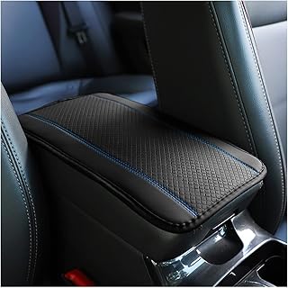CGEAMDY Leather Armrest Cushion for Cars, Centre Console Cover for Armrest, Comfortable Accessory for Car Seats for Most Cars, Motorcycles and SUVs (Black Blue)