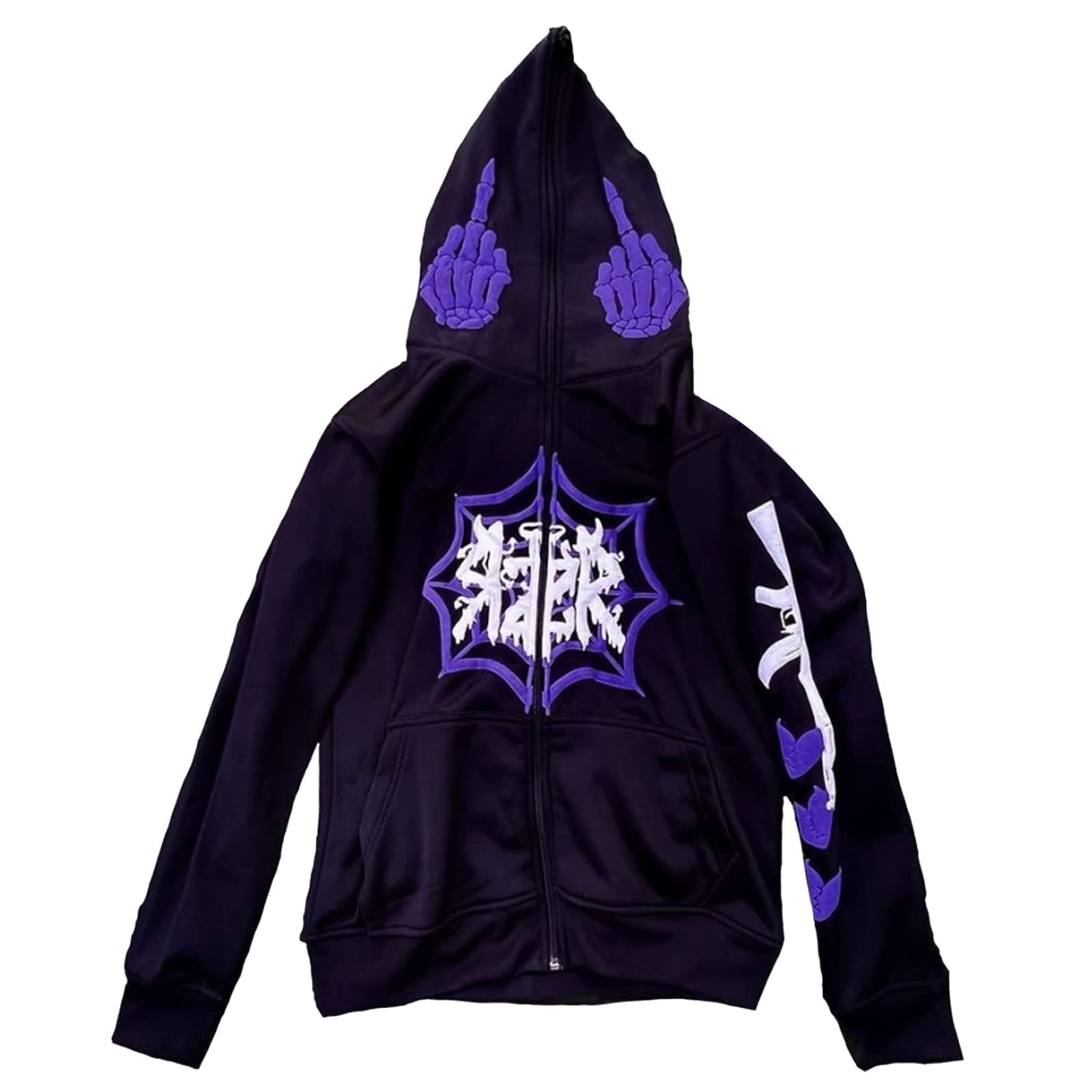 MAEHARRT Felpa con cappuccio unisex Y2k con zip intera e cerniera sul viso, con strass, streetwear, punk, gotico, con cappuccio estetico (as1, alfa, m, regolare, AD-BP)