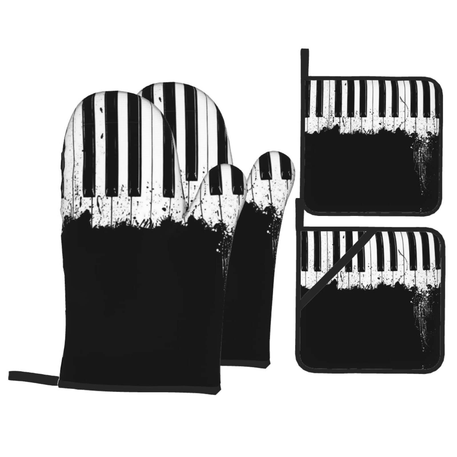 Piano Oven Mitt and Pot Holder 4-Piece Set for Kitchen, Outdoor Grill, Baking