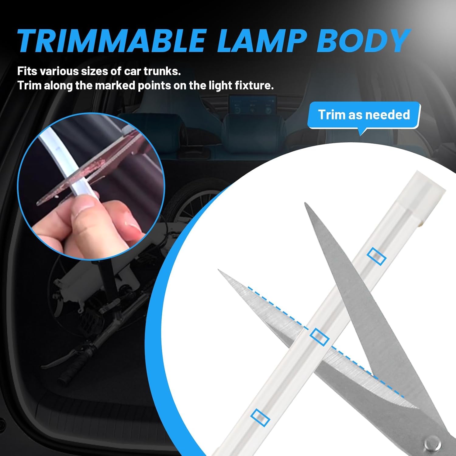 Pasek świetlny do bagażnika, 4 m, Dynamic Flowing Car Trunk Light Strip, oświetlenie do bagażnika, oświetlenie wewnętrzne samochodu, automatyczny czujnik, do dekoracji bagażnika samochodowego
