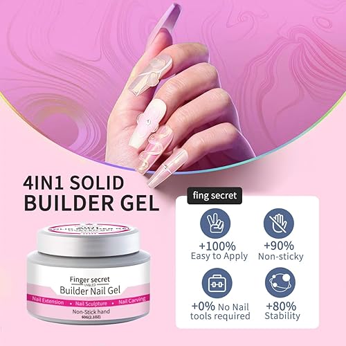 Miniatura 4 de Gel constructor de 2 colores, kit de uñas 3D antiadherente (rosa y transparente), gel de extensión de uñas, arte de uñas multifuncional de larga
