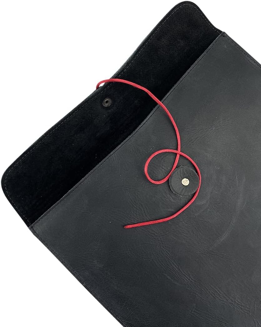 TUZECH Handmade Leather Document Holder Mailing Envelope, Office & Work Resume Sales Portfolio Binder Folder-Interview/Legal Document Organizer (12.5 inches) (Charcoal Black)