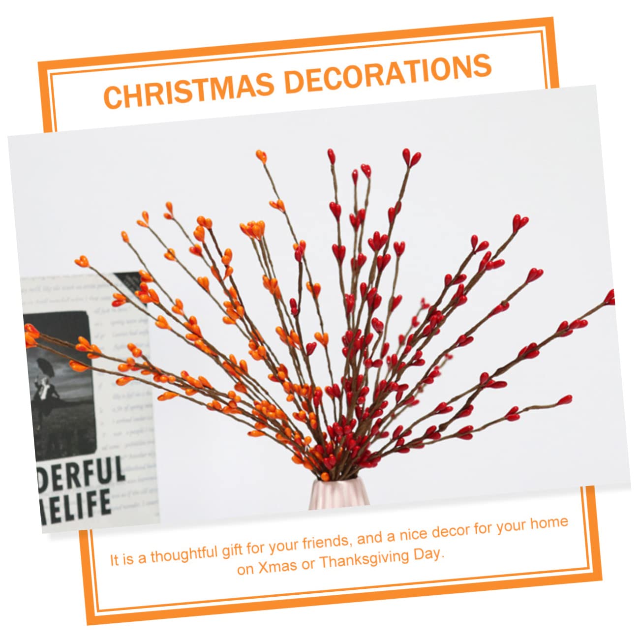 Alipis 3 Sätze Künstlicher Beerenzweig Künstliche Baumpflücker Künstliche Beerenzweige Weihnachtsdeko Artificial Plant Rote Beerenpflücker Künstliche Pflanzen Plastik Orange 5 Stück * 3
