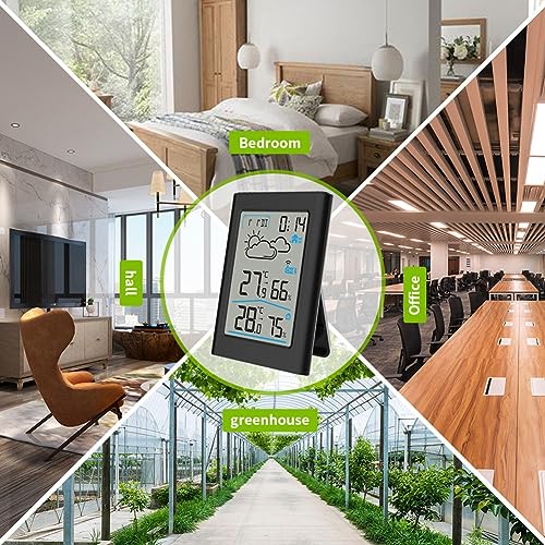 Donkivvy Funk Wetterstation mit Außensensor, Innen und Außentemperatur, Temperaturstation mit Wettervorhersage, inkl Funkuhr, Luftfeuchte, zum Stellen/Hängen – Bild 4