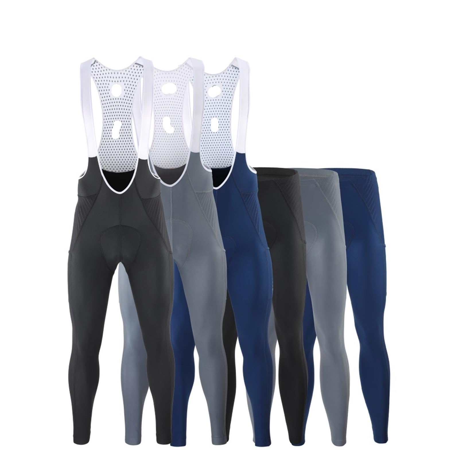 Salopette Ciclismo Uomo Invernale – Pantaloni Lunghi Termici Con Fondello Gel, Bretelle Regolabili, Tasca Posteriore E Rifiniture Riflettenti – Blu, Taglia M