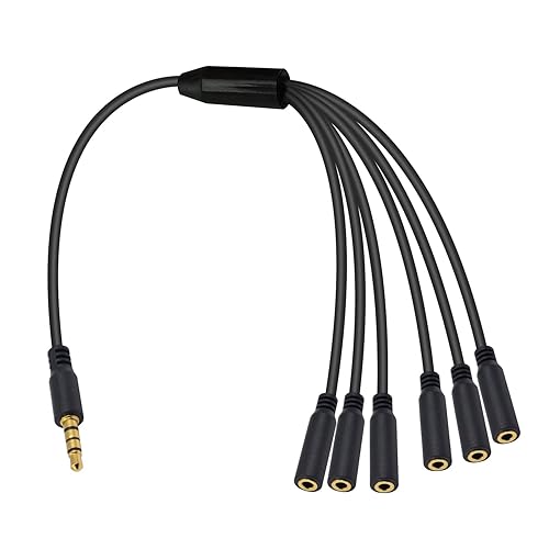 Poyiccot Divisor de auriculares de 0.138 in, micrófono divisor de 0.138 in y cable de audio de 1 a 6 vías de 0.138 in 18 pulgadas TRRS macho a 6