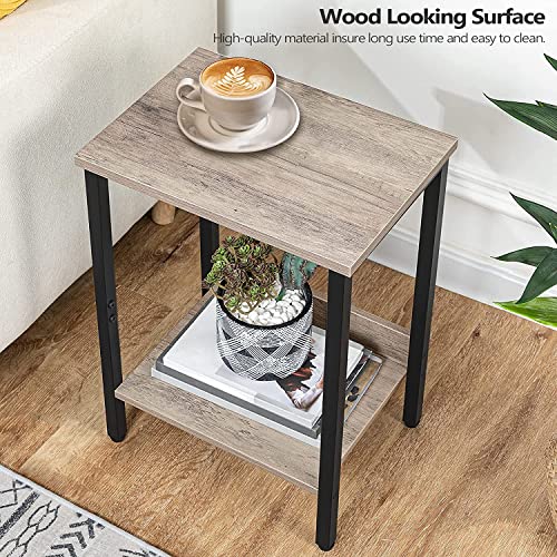 ALLOSWELL End Table, Side Table with Storage Shelf, Nightstand with Steel Frame, Bedside Table for Living Room, Study, Bedroom, Easy Assembly, Greige ETHG5001