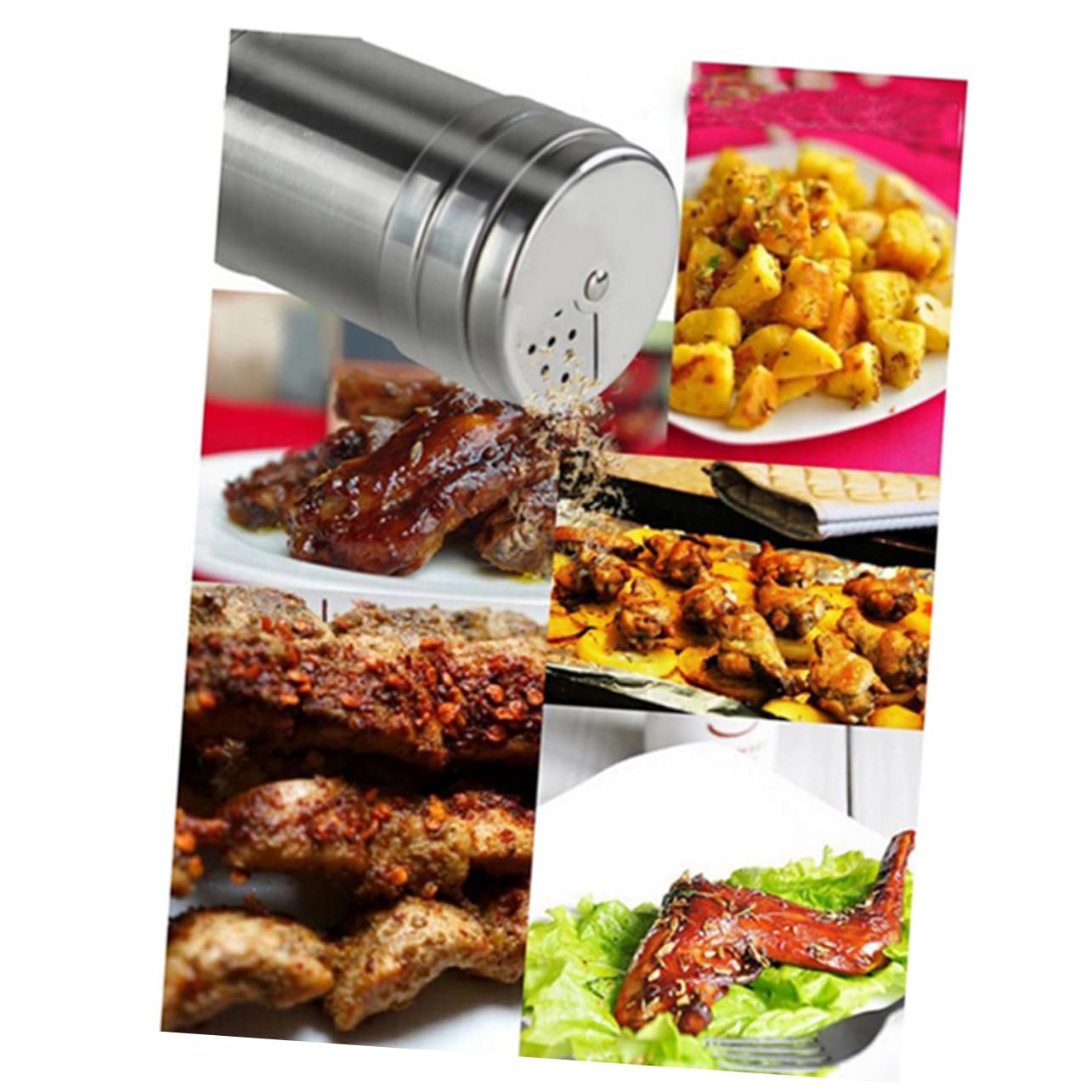 SOLUSTRE Unique Design Pepper Salt Stainless Steel Condiment Bottle Rotating Cover 3 Size Selection Dishwasher Safe 5cm Diameter