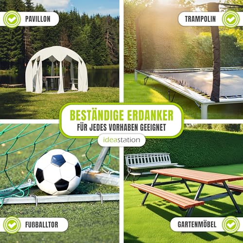 idea-station Bodenanker 6 Stück - 30 cm lang - Ø 8 mm - rostfreie Erdanker aus Bewehrungs-Stahl - sichere Boden Verankerung für Trampolin - Massive Erdhaken für den Garten