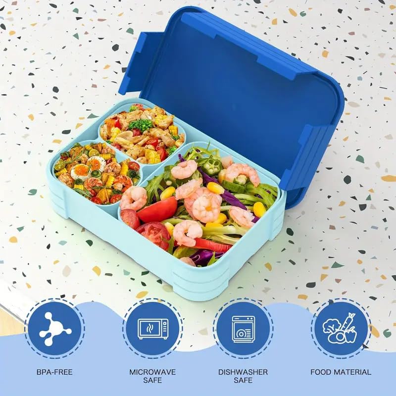 Image of YELONA Lunch Box + Tumbler Combo for Office & School | BPA Free Leakproof Bento Lunch Box with Compartments | 350ml Stainless Steel Insulated Coffee Mug - Neptune Blue