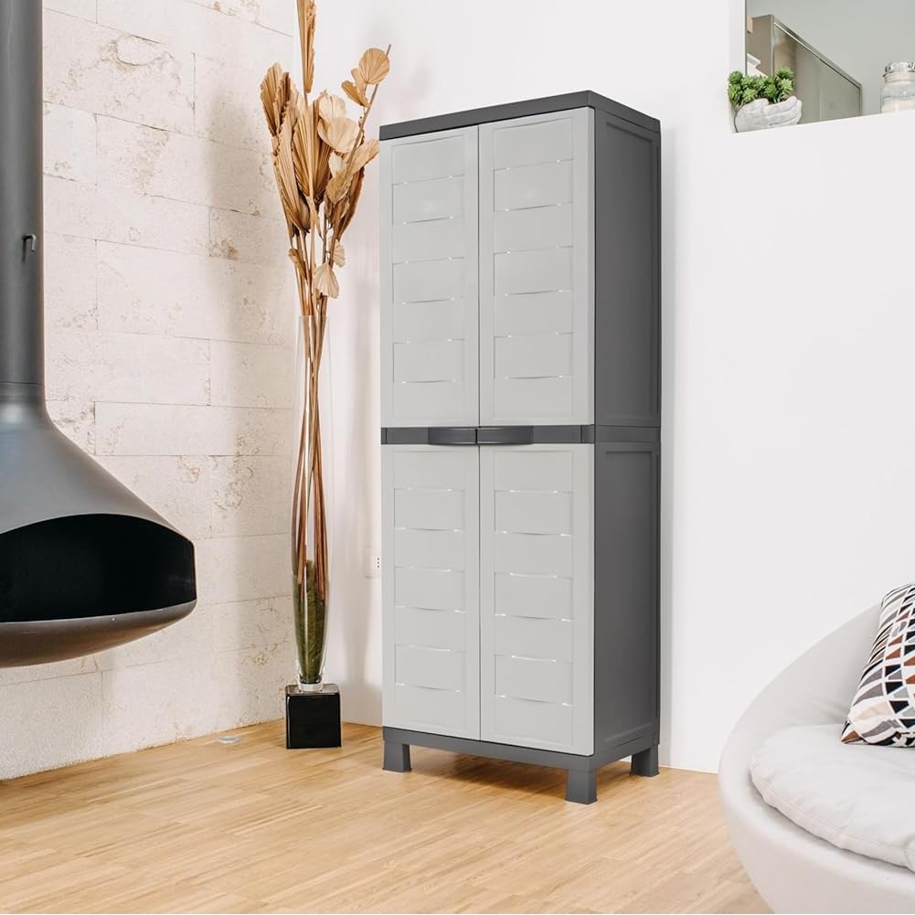 Armadietto Esterno/Interno Adventa - In Resina PVC, 34x40x85cm, Grigio/nero, Made In Italy - Foto 9