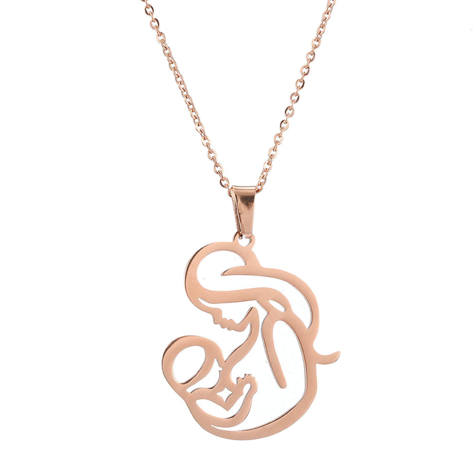 FEELHHMom Breastfeeding ​Baby Pendant Chain Necklace Stainless Steel Hollow Mommy Necklaces Jewelry for Mother's Day Birthday Gift,Rose Gold