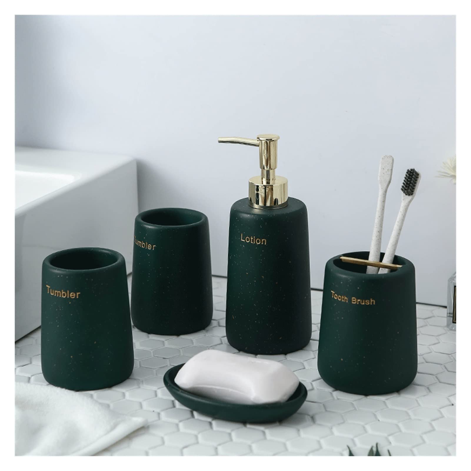 Dispensador de jabón, dispensador de loción de Resina, Accesorios de baño de Moda Juego de 5 Piezas para Cocina, baño, lavandería