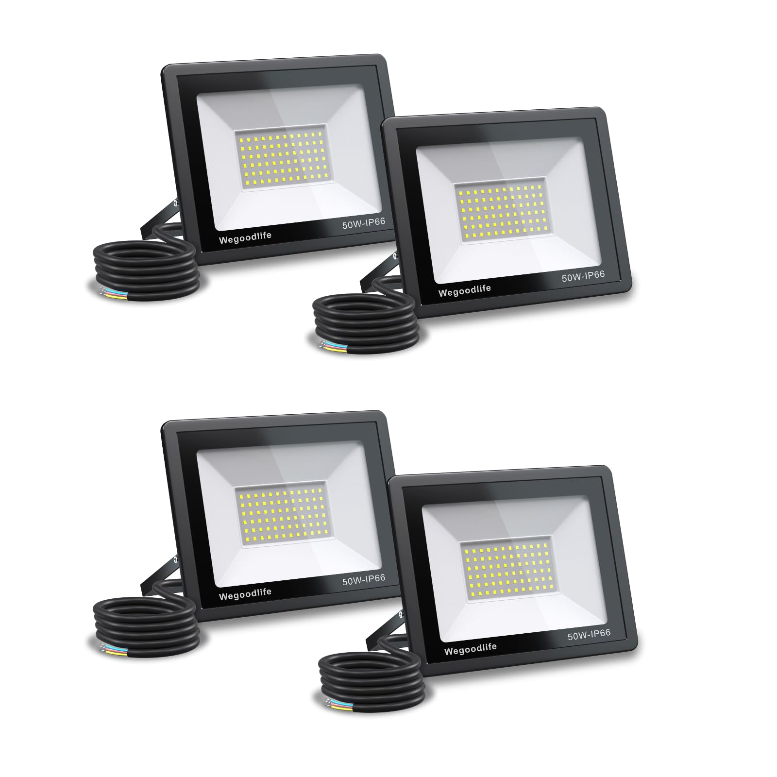 Wegoodlife 4 Stücke 50W LED Strahler Außen, Superhell 3995LM Scheiwerfer, 6500K Kaltweiß Außenstrahler, IP66 Wasserdicht LED Fluter, Außenbeleuchtung für Garten Garage Hinterhof Auffahrt Sportplatz