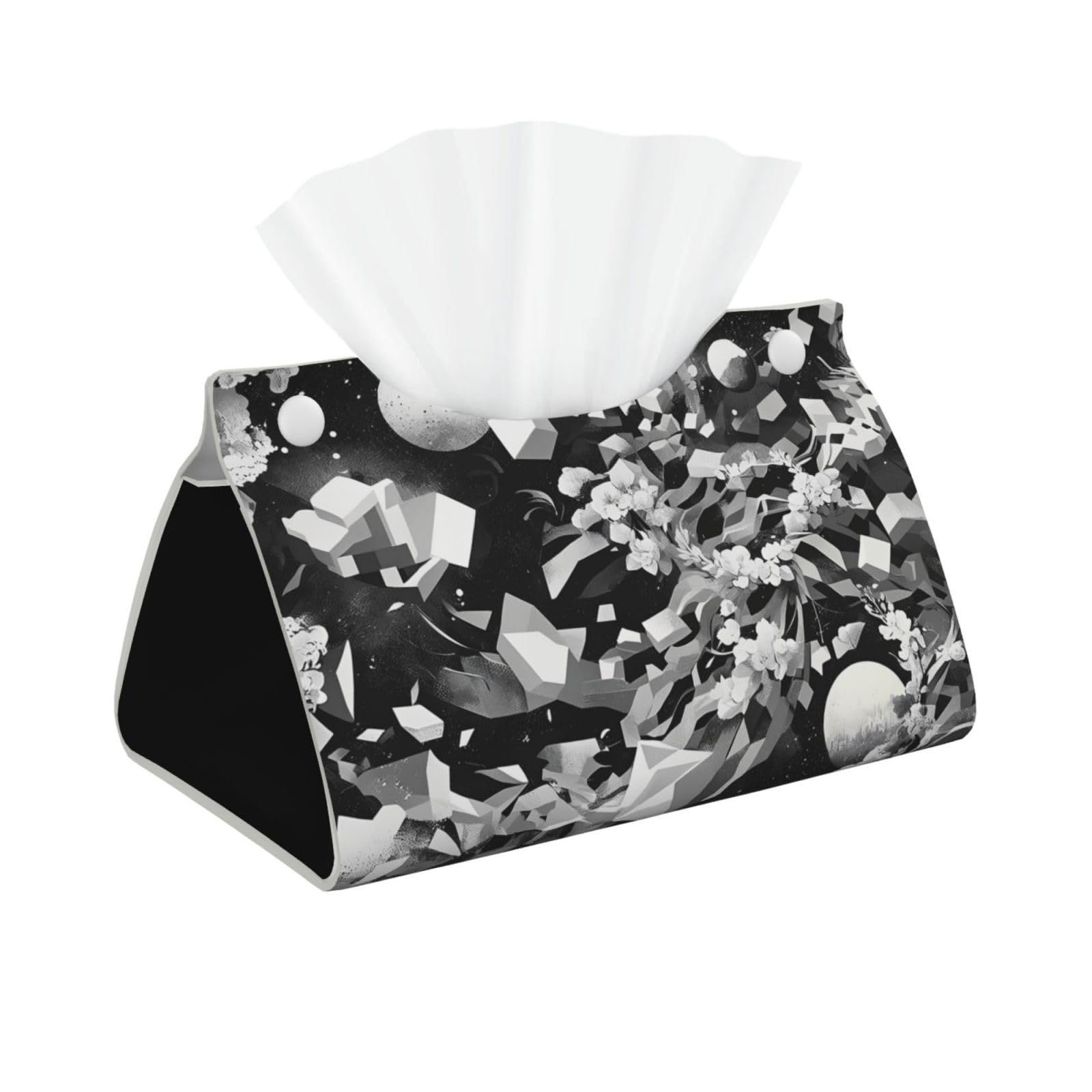 Black White Geometric Shapes Pattern Waterproof Lightweight Soft PVC Decorative Rectangular Facial Tissue Box Covers Holder with Storage (Geometric Shapes C)