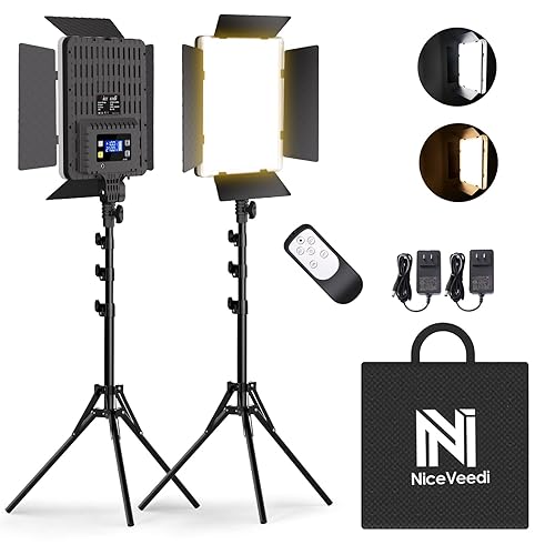 NiceVeedi 2-Pack Photography Lighting Kit, 36W Bi-Color Studio Lights 2700-6500K CRI 95+, Dimmable LED Video Light Kit with Remote Control & 72” Tripod Stand, Lighting for Video Recording/Photography - 36W-2 Packs