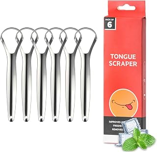 Paquete de 6 raspadores de lengua para adultos, limpiador de lengua 100% de acero inoxidable, herramientas higiénicas para el cuidado bucal, cepillo de lengua para eliminar el mal aliento