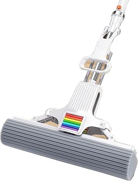 PVA Sponge Mop, Hands Free Self Wringing Mop, Self Squeeze Sponge Mop for Tile Marble Laminate Floor Cleaning