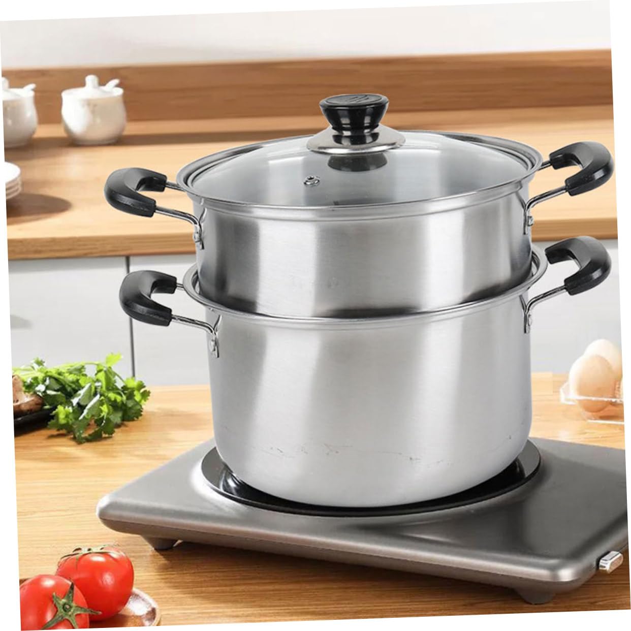 Vaporera de Acero Inoxidable, Juego, Construcción Resistente, Uso Multifuncional para Cocinar al Vapor Sopas y Verduras en Cocina