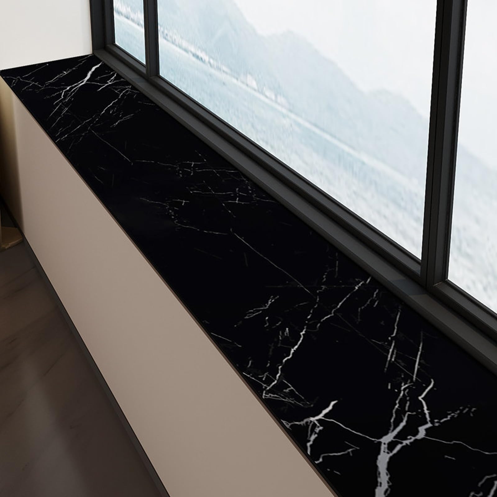 Fensterbank Schutzmatte, Fensterbank Abdeckung Pad, Leicht Zuzuschneiden, Staubdicht, Hitzebeständig, Vierlagiges Design(Black,200x20CM)