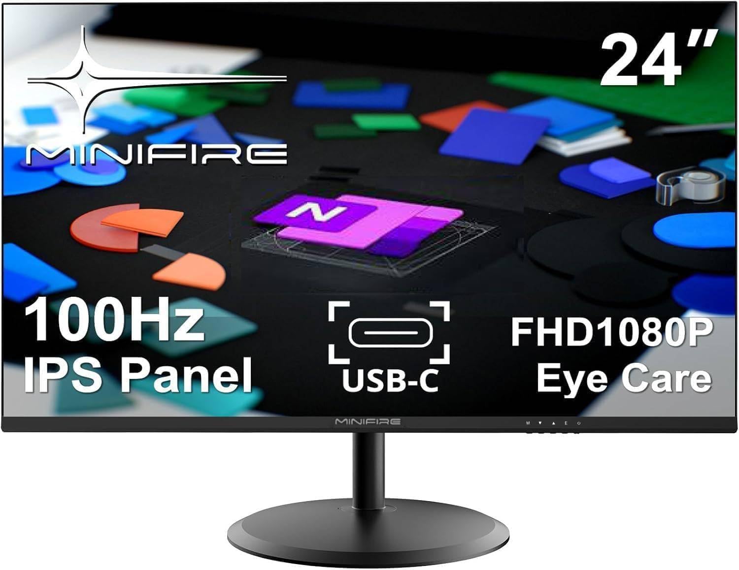 Minifire Monitor per computer FHD da 24 pollici - 120 Hz, OD 5 ms, pannello IPS, 1080p (1920x1080), Adaptive-Sync, sRGB 110%, schermo senza cornice, HDMI 1.4 * 1 e Type-C 2.5 W (cavo Type-C MF24X3A)