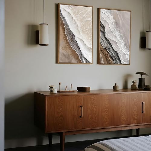 Miniatura 5 de Arte de pared enmarcado de playa costera, con textura de mar y playa, imágenes de decoración de pared, bohemio, abstracto, paisaje, océano,