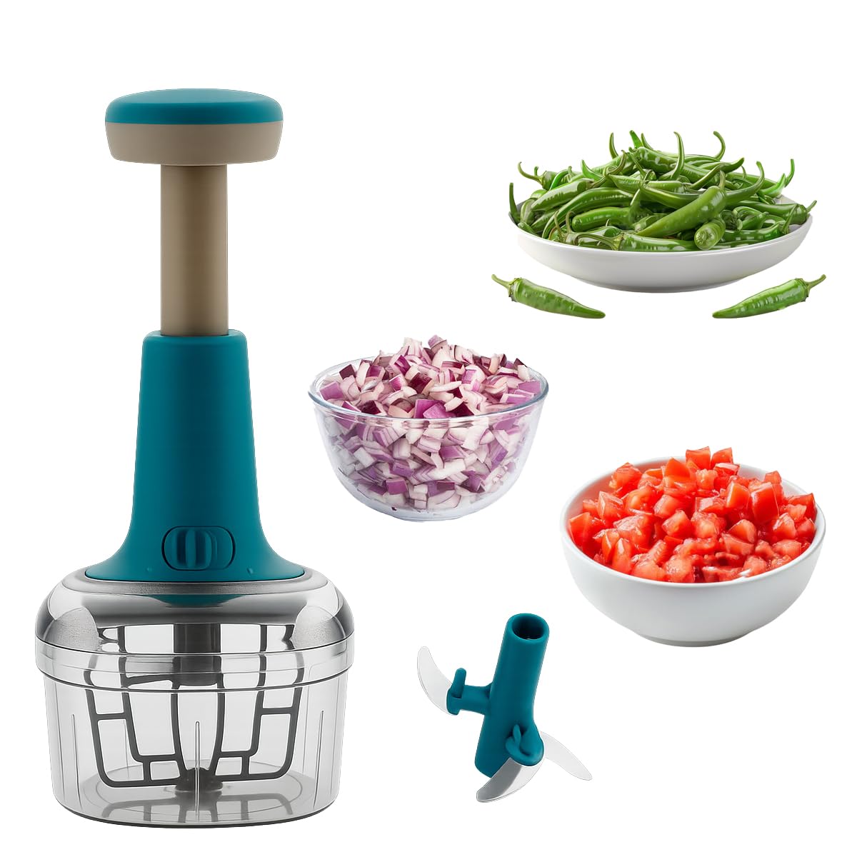 700 ml Manual Push Chopper for Vegetables, Quick Cutting Stainless Steel Blades, Lightweight, Durable Kitchen Tool, Compact Size, Easy Clean, Perfect for Daily Cooking and Meal Preparation-image-29