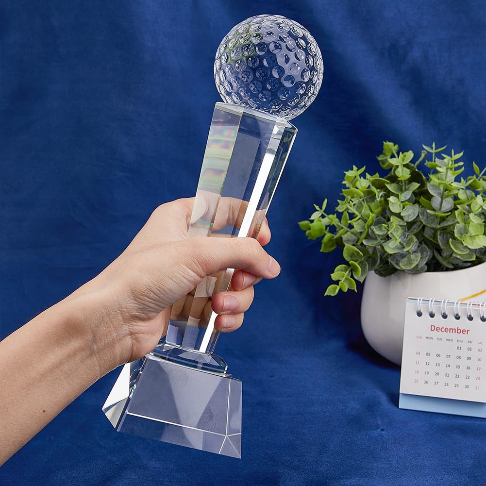 SUPERFINDINGS Trofeo da Golf in Vetro Cristallo 6.8x23cm Sfera di Cristallo di Quarzo Sintetico Trofei Premi Ornamenti con Custodia di Presentazione per Torneo di Golf per Adulti