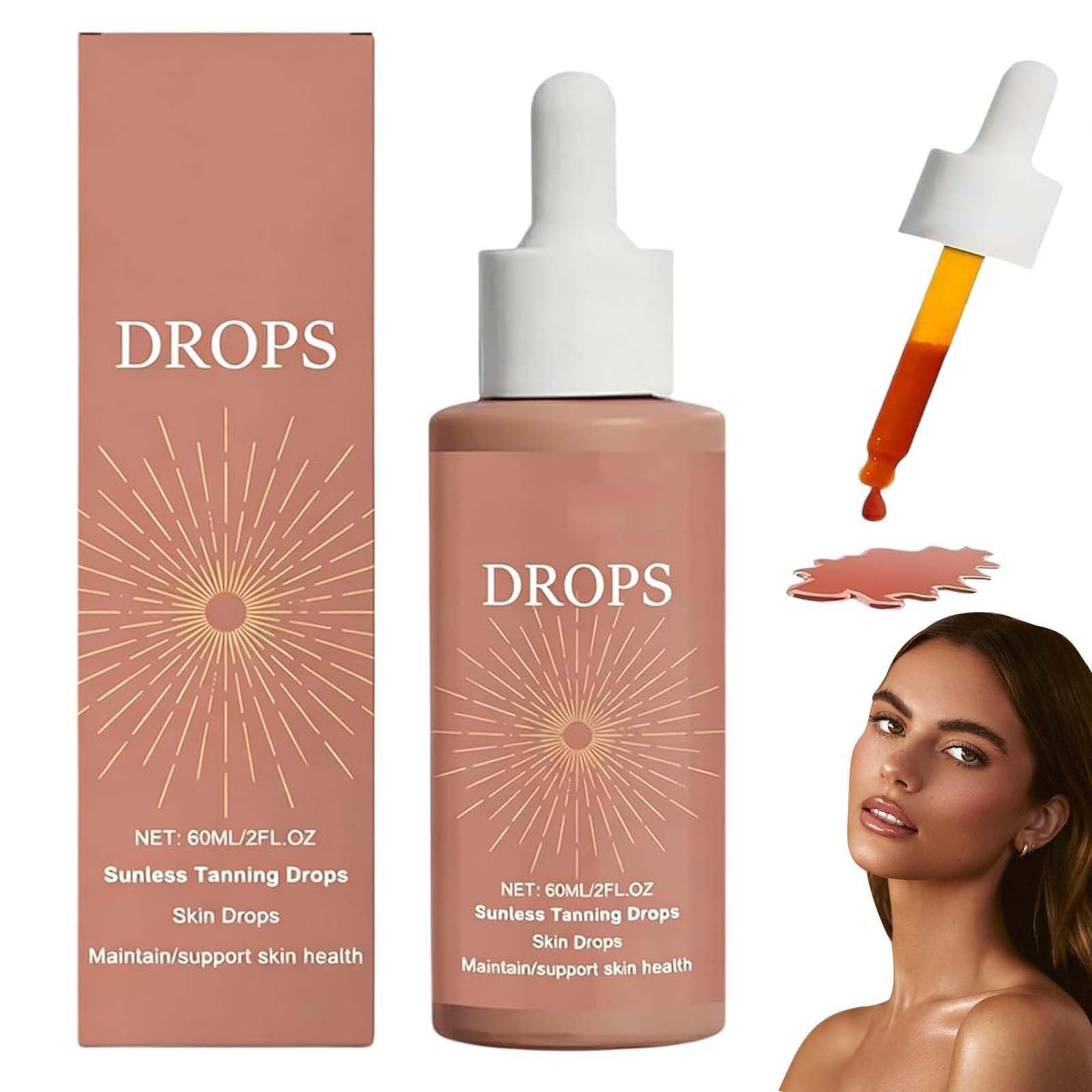 Gocce abbronzanti Senza Sole, Gocce Autoabbronzanti da Bere, Migliora il tono naturale della tua pelle, Tanning Drops per Corpo e Viso per Tutti i Tipi di Pelle (A)