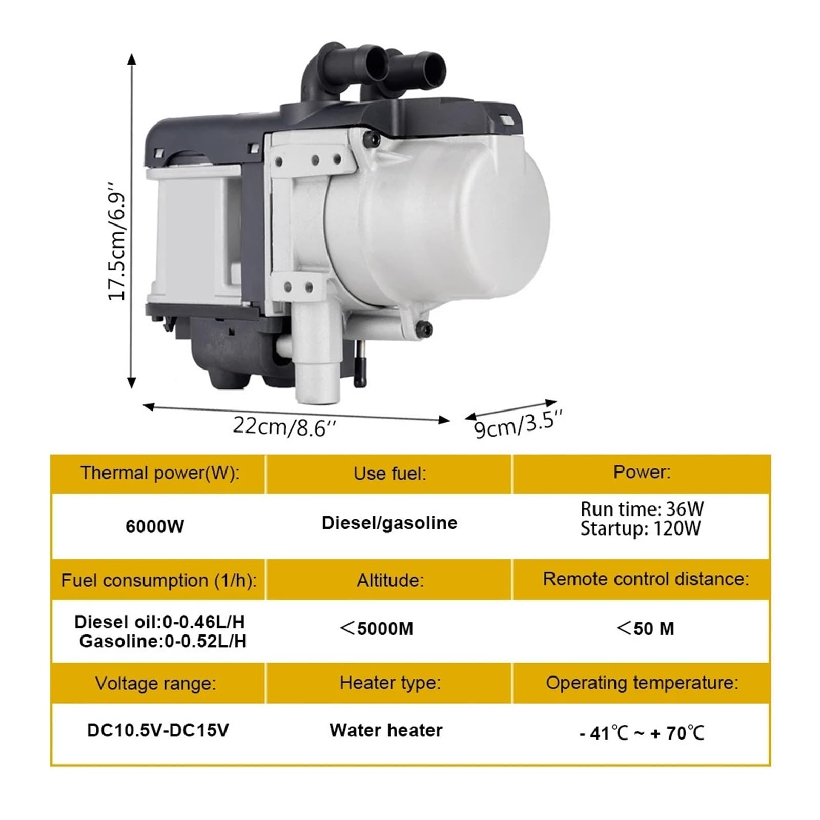 12V 6KW Podgrzewacz Paliwa Diesel Płynny Benzyny Przełącznik LCD Tłumik + Pompa Wody Urządzenie Ogrzewania Postojowego Do Ciężarówek Van Samochodów Łatwy w instalacji(One-way remote)