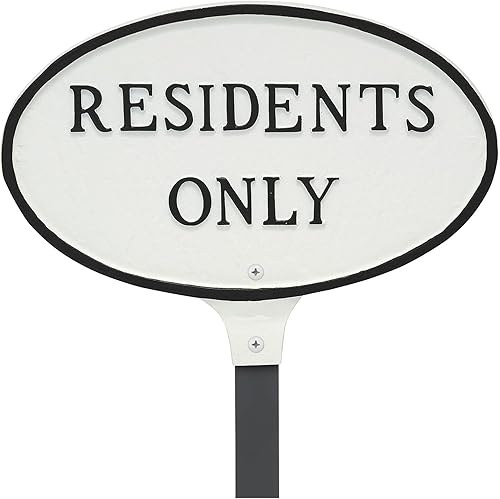 Miniatura 6 de Placa ovalada de metal fundido con texto en inglés "Residents Only" - Placa de exhibición de pared o césped - Letrero de complejo de apartamentos -