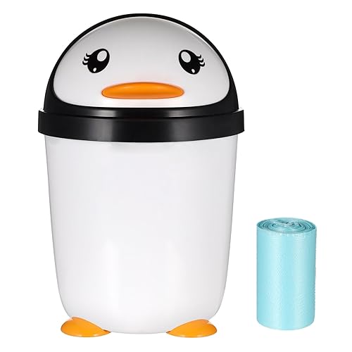 Cabilock Botes de basura de escritorio Cite Penguin Cubo de basura Mini Cubo de basura Organizador de basura con tapa para el hogar, automóvil,