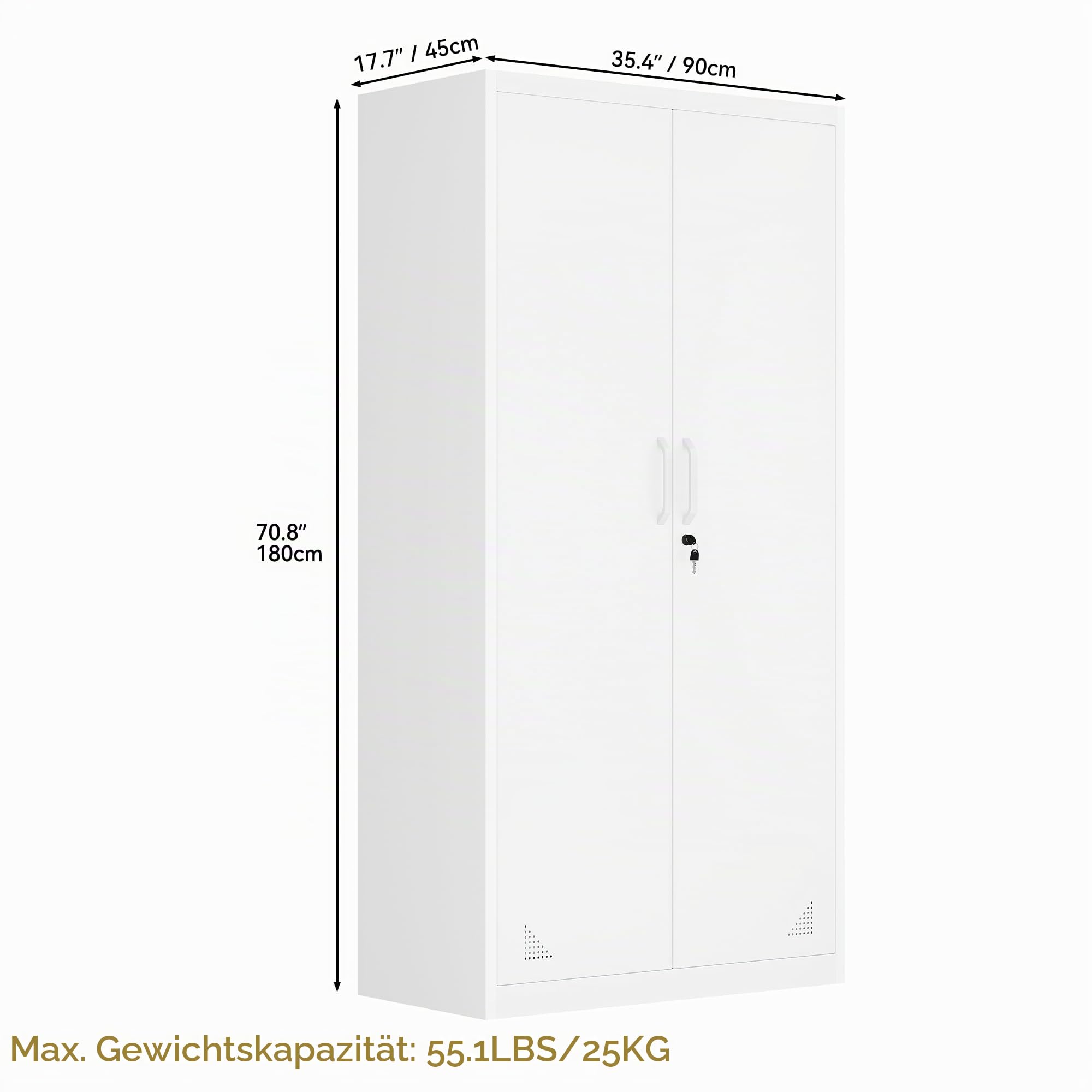 DWVO Metallschrank Abschließbar 4 Regale Stahlschrank Weiß 180x60x34cm