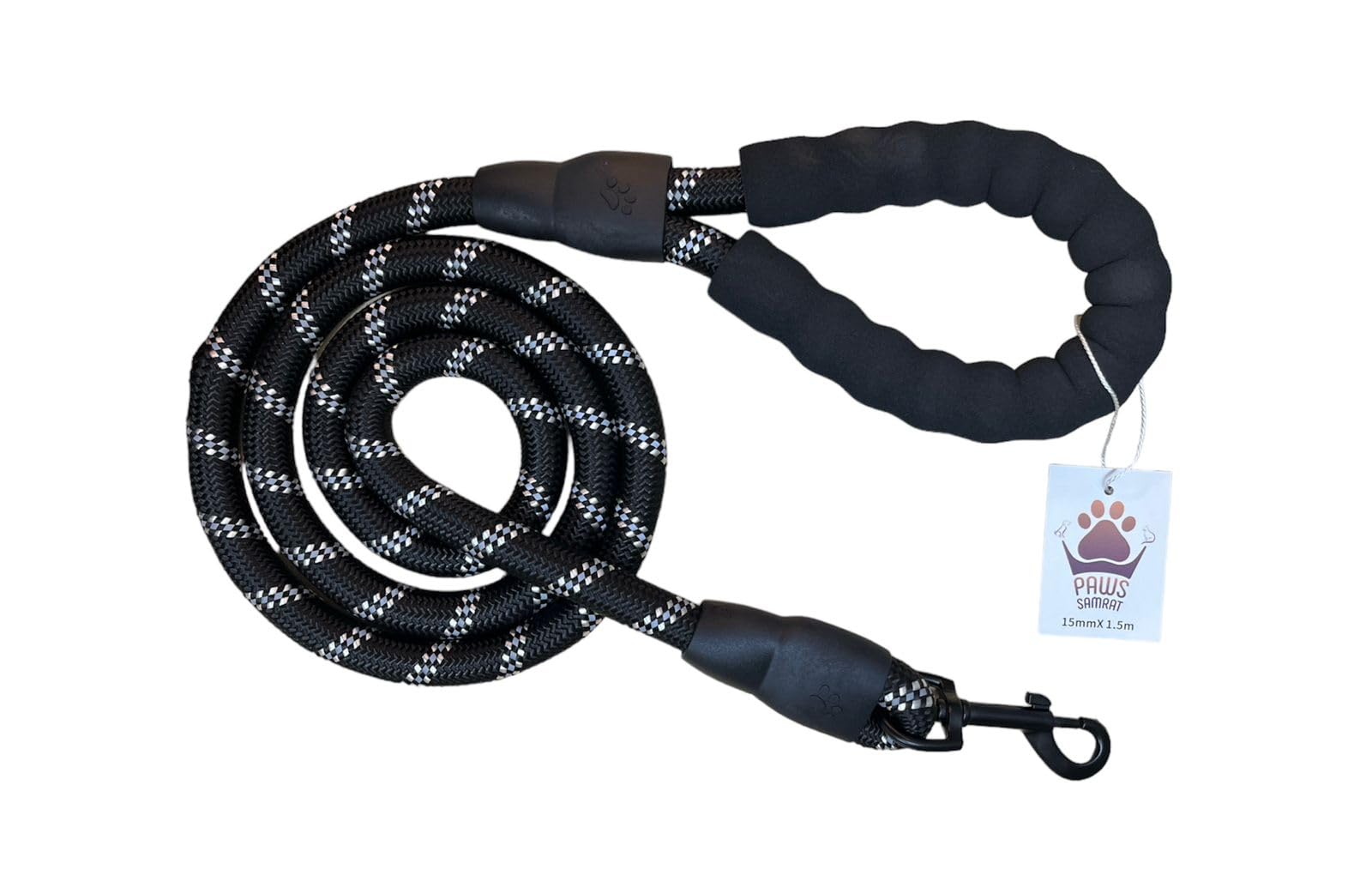 Paws Samrat Dog Leash Reflecting Rope with Soft Handle Grip with 360 Degree Rotational Lock for Dogs Thick with Anti-Slip Stylish Rope Training Leash for Dogs (Small 8mm x 1.5m, Black) (B0CLLJHM8P) Amazon Price History, Amazon Price Tracker