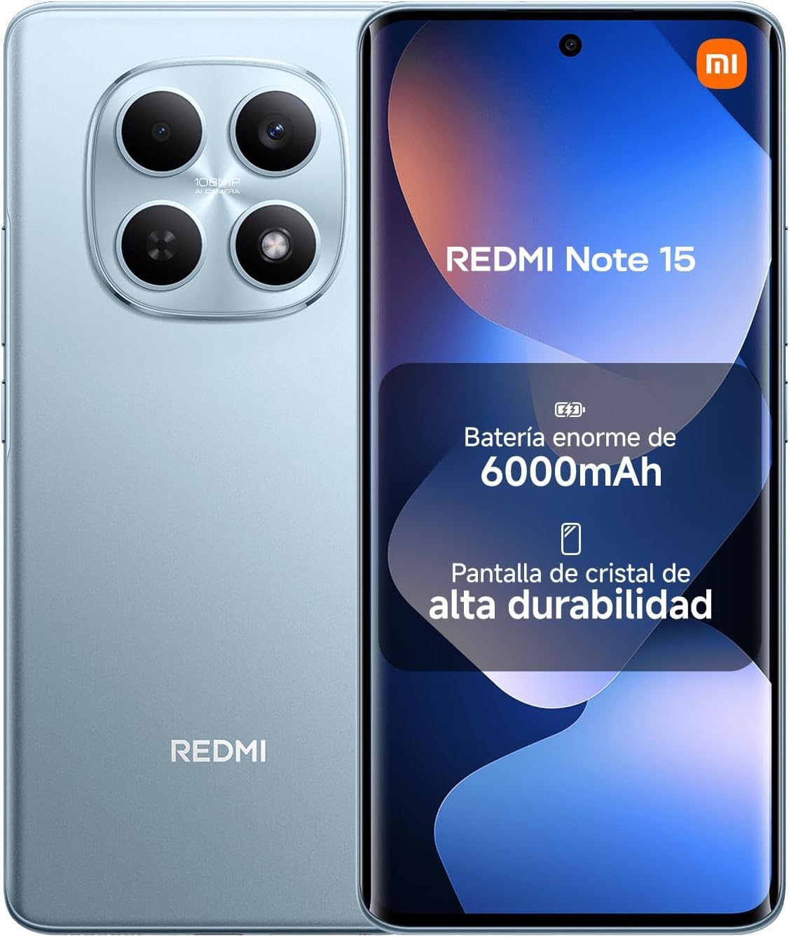 XIAOMI REDMI Note 15 4G- Smartphone de 8+256GB, Pantalla AMOLED FHD+ de 6,77", MediaTek Helio G100-Ultra, cámara de 108MP, batería de 6000 mAh, Azul Glaciar