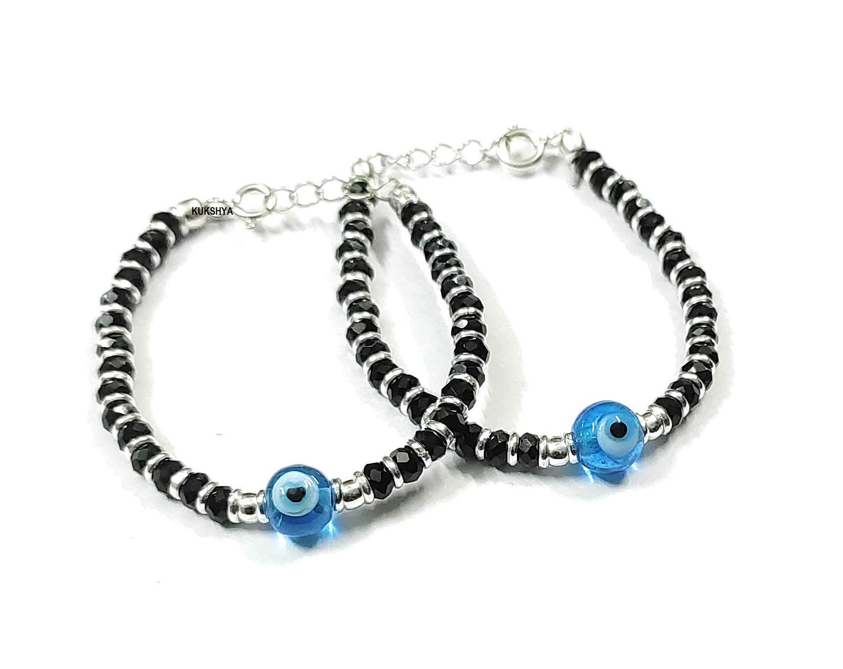 KUKSHYA JEWELLERS Exclusive 925 Sterling Silver Sky Blue Evil Eye Nazariya Bracelet with Black & Silver Beads (Crystal) for Baby Boys & Girls (B08WKF1V2B) Amazon Price History, Amazon Price Tracker