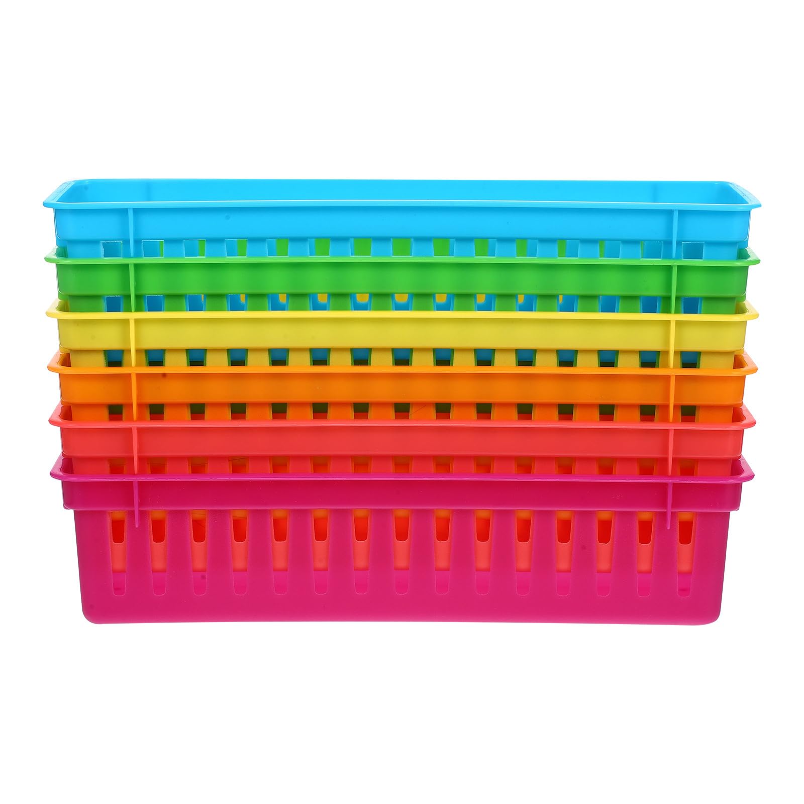 Operitacx 6pcs Plastic Storage Basket for Shelves Small Pencil Pots for Classroom Narrow Stationery Organiser Trays