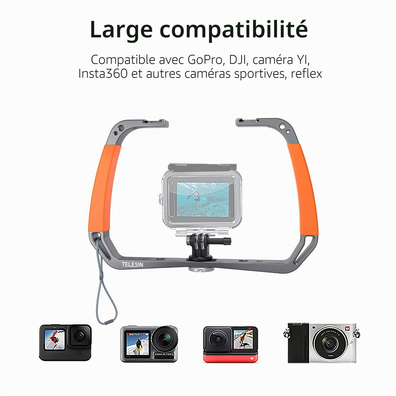 Support de Plateau à Double Bras en Alliage d'aluminium pour stabilisateur de Plate-Forme de plongée pour GoPro Hero 11 10 9 8 7 6 Insta360 One DJI Action 2 caméra