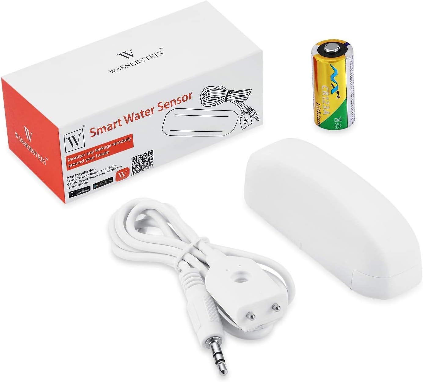 Buy 1 get 1 Wasserstein Smart Wi-Fi Water Sensor with 2ft/60cm Cable - Flood & Leak Detector – Alarm & App Notification Alerts (3-Pack)